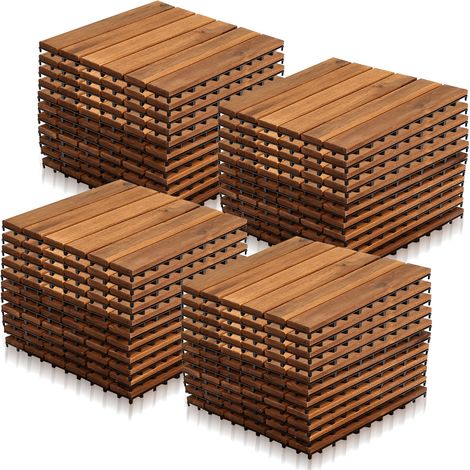 SWANEW 44 Pezzi Piastrelle in Legno Massiccio di Acacia 30x30cm. Piastrelle da Esterno e Interno per Patio Balcone
