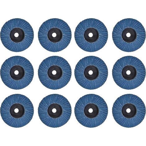Set mit 12 Lamellenschleifscheiben – 75 mm – Körnung 120 – Metall, Stahl, Holz – Blau (1/5)