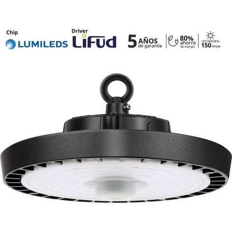 Campana industrial UFO 200-160-120W, 160lm/w, Chip LUMILEDS, regulable, Blanco frío, regulable