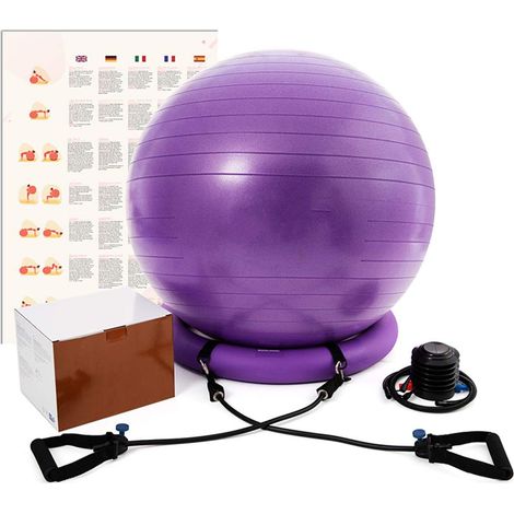 Ballon D Exercice - 65 cm - Vinyle Renforcé 1 5x - Anneau De Stabilité - 2 Bandes De Résistance Réglables - Pour Bureau Maison Gym Grossesse