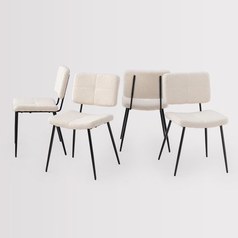 Meuble Cosy Lot de 4 Chaises de Salle à Manger Scandinave avec Assise Dossier Rembourrée en Bouclette Pieds en Métal pour Cuisine Salon Chambre Bureau, Beige (1/5)