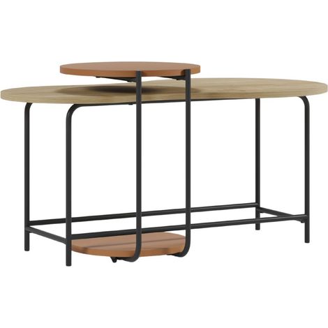Tables basses gigogne 1 table ovale plateau imitation bois et 1 table ronde plateau terracotta piètement métal noir - RHEA