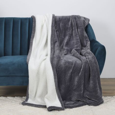 Plaid - HOME DECO FACTORY - Nid Abeille - Sherpa - Gris - 180 x 220 cm (1/5)