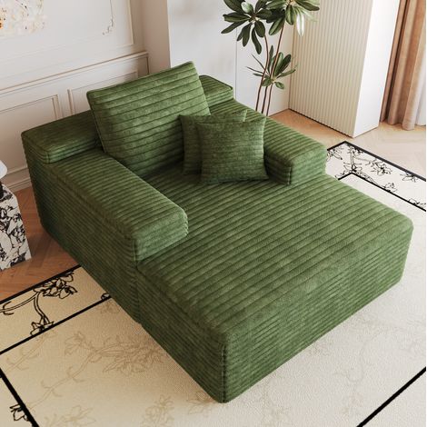 Corduroy-Méridienne-Sofa in Grün 115 x 159 cm, tiefer Sitz, montagefrei HAVRYA (1/5)