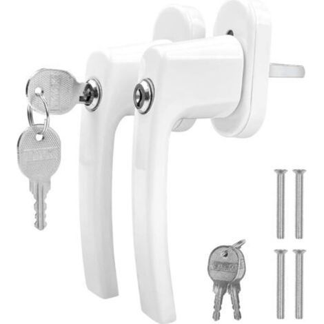 Pair - poignée de fenetre à clé en Aluminium. poignee de fenêtre verrouillable pour Sécurité Enfant. Poignée de Porte avec Vis. pour Toutes Les fenêtres et Portes de Balcon (Blanc 2 PCS) (1/5)