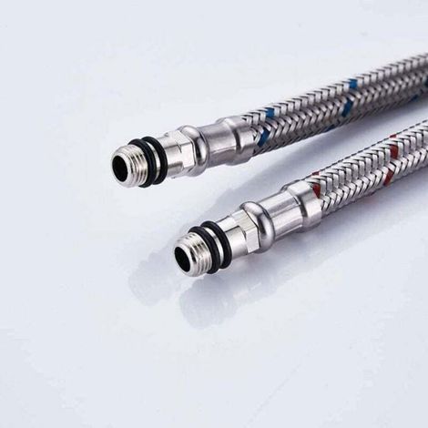 Conector de manguera flexible - Acero inoxidable 304 - 600 mm de longitud - M10 x 1/2 - Para grifo mezclador de cocina/lavabo - Paquete de 2 (1/5)