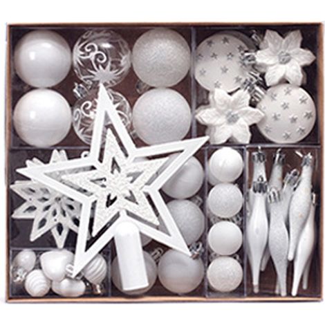 Ornement De Sapin De Noël - Boule Étoile Flocon Cœur En Plastique - Décoration Intérieure Pour Fête Familiale Et Professionnelle - Lot De 58 Pièces (1/5)