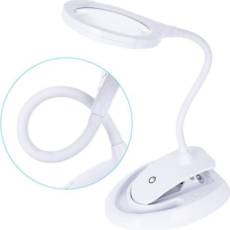 ZVD-Loupe éclairante Loupe avec lumière, lampe loupe 5X 10X avec support et pince, lampe loupe de bureau rechargeable et luminosité réglable pour le travail de près, la lecture (1/4)