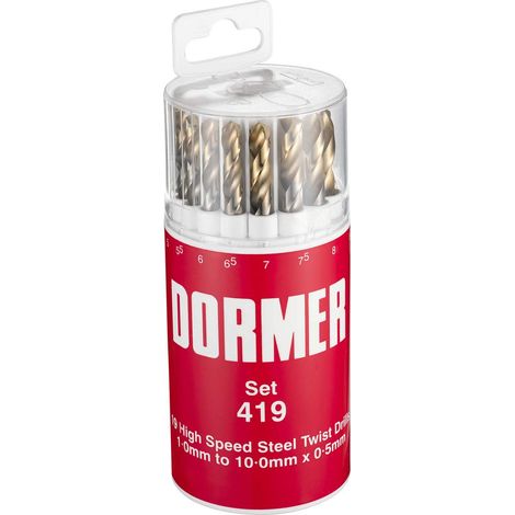 Dormer A094 No.419 Hss Tin Coated Drill Set Of 19 1.00Mm-10.00Mm X 0.5Mm