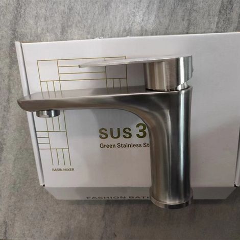 Nordic-style tall basin faucet for hot and cold water, bathroom vanity, washbasin, countertop basin, splash-proof faucet - brushed stainless steel, low profile.