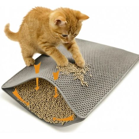 Cat Litter Mat, 45 x 60 cm Waterproof Cat Litter Mat, Double Layer Cat Litter Mat, Non-Slip Mat, Grey Cat Accessory for Cats to Control Litter Boxes (1/5)