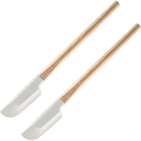 Dos espátulas pequeñas de silicona con mangos de madera, flexibles, para repostería y cocina. (1/5)