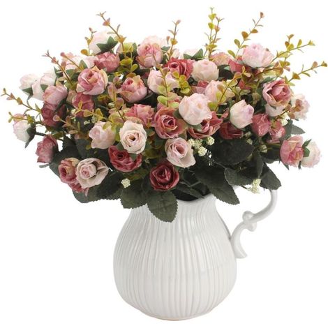 AIDUCHO Bouquet Artificiel Avec Roses Artificielles, 7 Tiges, 21 Fleurs, Fleurs En Soie, Idéal Comme Décoration 2 Pièces De Café Rose (1/5)