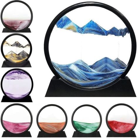 Peinture de Sable Qui coule, Image d'art de Sable en Mouvement Verre Rond 3D Paysage de Sable de la mer Profonde en Mouvement-Bleu (1/4)