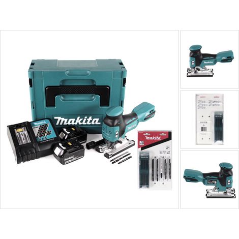 Makita DJV 181 RTJ Seghetto alternativo a batteria 18V in valigetta Makpac + 2x Batterie BL 1850 B 5,0 Ah + Caricatore rapido DC 18 RC + Makita Assortimento A di lame per seghetto alternativo ( B-4441