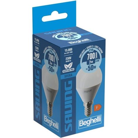 Lampadina Led Beghelli Sfera Saving E14 - 700 Lumen - 7W Lampadina Luce Fredda - 6500K (1/3)
