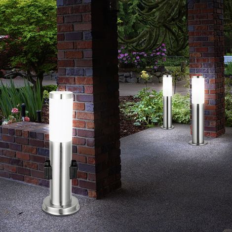 3er Set Steh Leuchten Außen Steckdosen Edelstahl Stand Lampen im Set inklusive LED Leuchtmittel