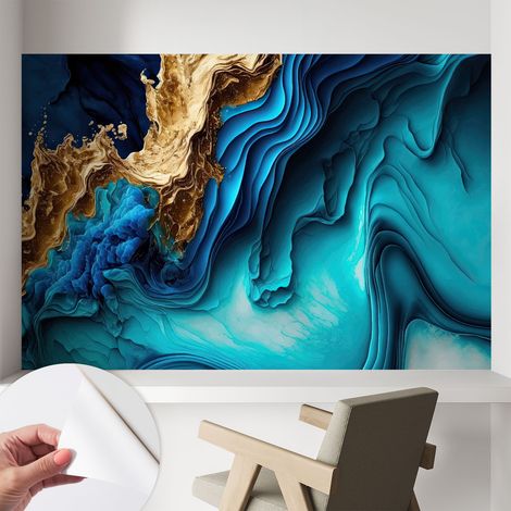 Papier peint adhésif avec colle pour décoration moderne de salon chambre à coucher cuisine et bureau Facile Vagues énergiques 104x70 cm (1/5)