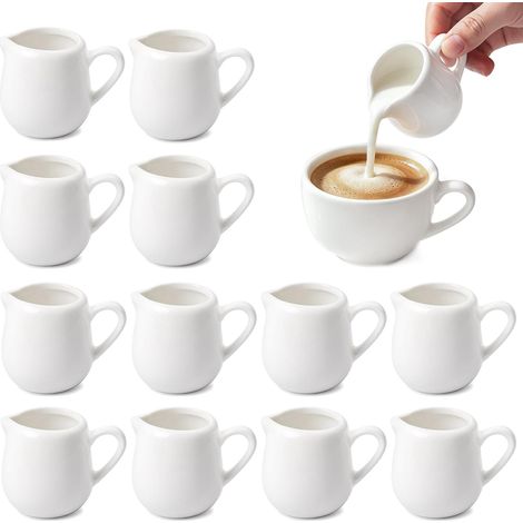 Mini Pot à Lait: Lot De 12 Pichet a Lait Capacité De 50ml, Pichet Céramique Laits Avec Poignée Et Bec Verseur Anti-Goutte Pour Lait, Café, Jus, Sauce, Crème, Hôtels, Cafés (Blanc)