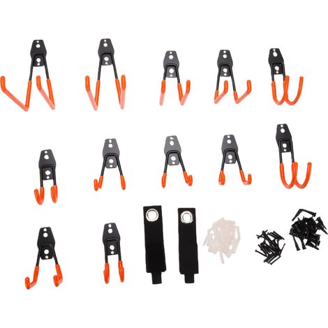 Lot de 12 crochets muraux pour ranger un tuyau d'arrosage électrique. Crochets perforés robustes supportant une charge importante, idéaux pour le garage, la cour ou la cuisine. (1/5)