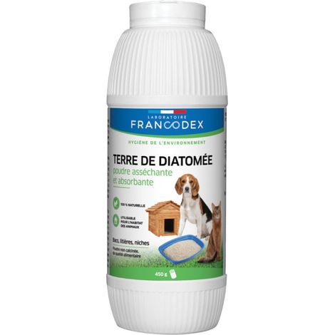 Terre de Diatomée 450 g, asséchante, absorbante pour bac à litière, niche chat et chien - Francodex (1/2)