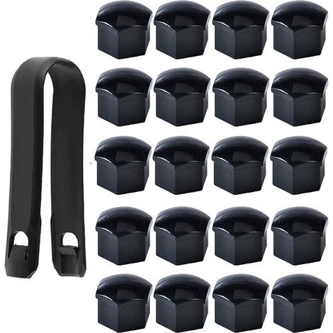 Lot de 20 Capuchons d'écrou de Roue 17mm, Cache-écrous de Boulon de Roue, Cache-écrous de Pneu Hexagonaux avec Ensemble d'outils de Démontage pour Voitures, Noir (1/5)