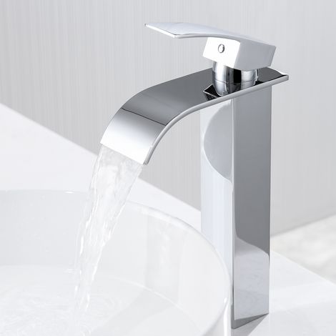 Auralum Waschtischarmatur Hoch Wasserfall Wasserhahn Bad Waschbecken Armatur Einhebelmischer Badarmatur Mischbatterie für Badezimmer Aufsatzwaschbecken (1/5)