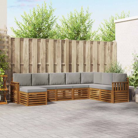 Ecksofa Set 8 pcs Natürlich und Hellgrau Massivholz Akazie (1/5)