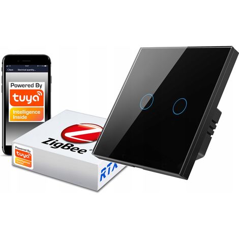 Interruptor táctil ZigBee TUYA de 2 circuitos negro sin N (1/5)