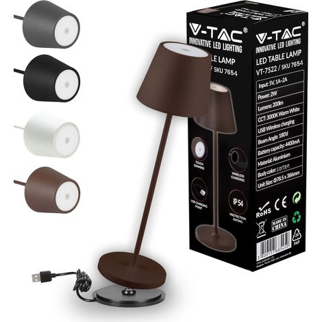 V-TAC Lampada da Tavolo senza Fili LED Dimmerabile in Alluminio – Lampada Marrone Wireless per Uso Interno ed Esterno IP54 da Casa o Ristorante – Design Elegante – Luce Bianca Calda (1/4)