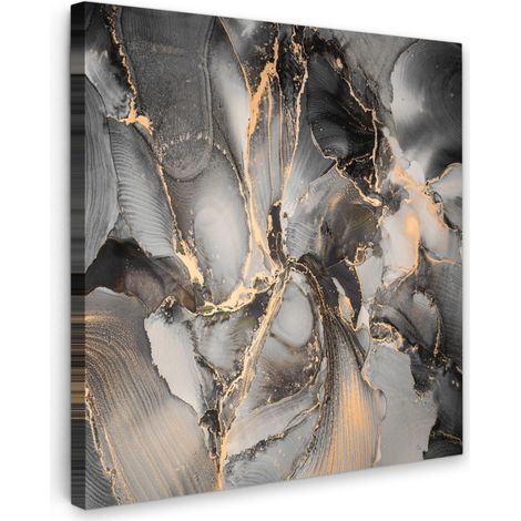 TABLEAU SUR TOILE Gris - Luxe - Or - Marbre Tableau Chambre Adulte 90x90 cm
