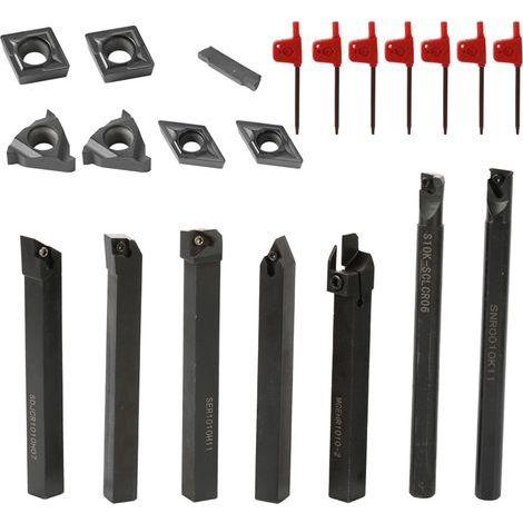 21-piece turning tool set, lathe set, turning kit, multi-purpose carbide turning tool with carbide inserts, lathe tool wrench (1/5)