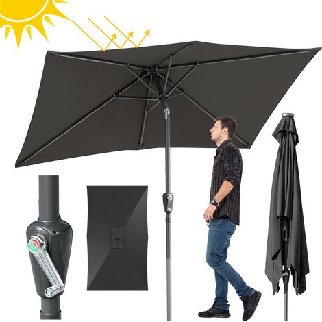 Jiubiaz Ombrellone da giardino dritto – Formato rettangolare 210x140cm Grigio inclinabile (1/5)