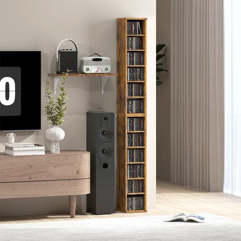 2er-Set CD-Regale mit verstellbaren Einlegeböden für 204 CDs, Holz, 21 x 22,5 x 88,5 cm, rustikales Braun