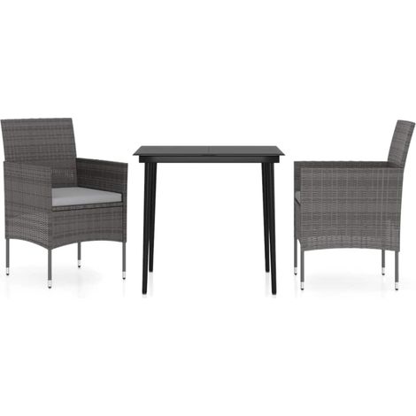 Set da Pranzo da Giardino 3 pz Salotto da Giardino con Cuscini Grigio e Nero (1/5)