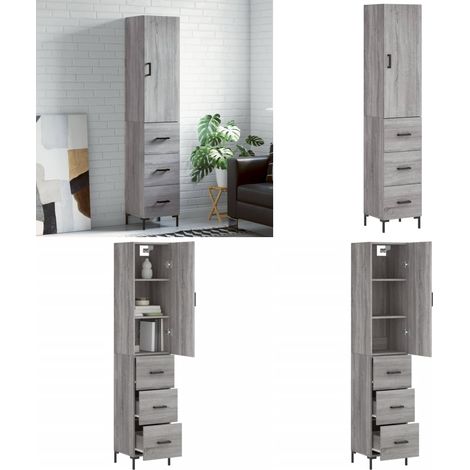 Buffet haut Sonoma gris 34,5x34x180 cm Bois d'ingénierie - Buffet Design Moderne - Meuble Rangement - Armoire Cuisine - Commode Salon - Étagère Murale - Home & Living (1/5)