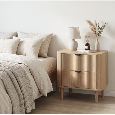 Comodino 57x40x57 cm in MDF color rovere, 2 cassetti, mobile contenitore – MEUBLIV (1/5)