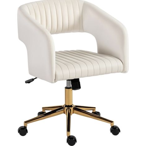 Chaise de bureau roulettes en velours crème, hauteur ajustable avec fonction bascule (1/5)