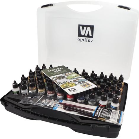 Vallejo - Colori Base Modello Air Range Case Set di Colori acrilici Premium Kit di Colori storici predisposti per aerografo Scatola Portatile per Hobby 72 Bottiglie da 17 ml (0,57 FL.oz) e 3 (1/3)