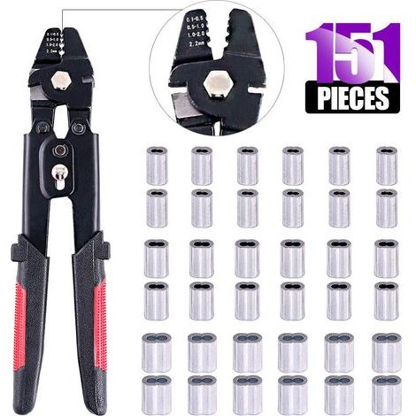 Standard-Drahtseilschneidwerkzeug, 0,6 cm Kohlenstoffstahl-Crimpwerkzeug mit 150 Aluminium-Doppelhülsen (1/5)