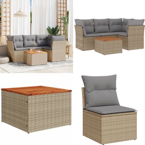 5-tlg. Garten-Sofagarnitur mit Kissen Beige Poly Rattan - Gartenmöbel Set - Lounge Möbel - Rattan Sofa - Outdoor Möbel - Gartenlounge - Home & Living (1/5)