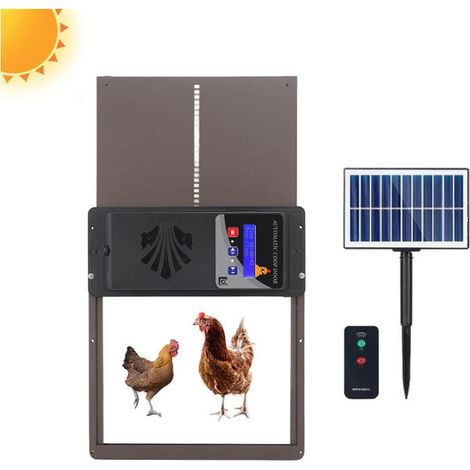 Puerta automática para gallinero, alimentada por energía solar, impermeable, con sensor de luz y temporizador, para una cría segura de pollos en casa y en la granja. (1/5)