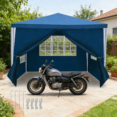 Wolketon Tente de fête 3x3m avec bâche PE imperméable, tonnelle de jardin robuste pour invités et barbecue en plein air Bleu (1/4)