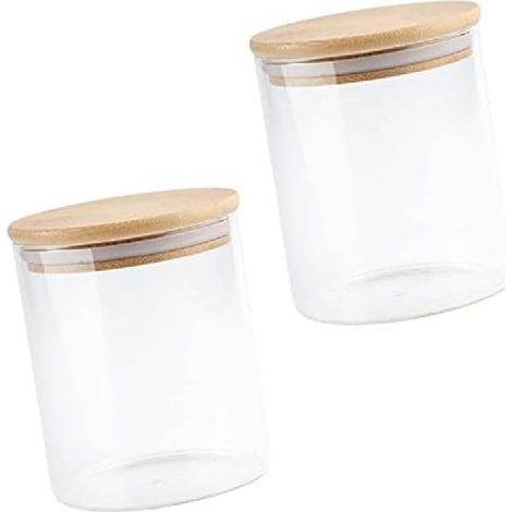 Vorratsgläser aus Borosilikatglas mit Deckel 2er Set, 200ML Vorratsglas mit Bambus Deckel Glas Vorratsdose Runde Glasdose Kaffeedose Teedosen Aufbewahrungsbox