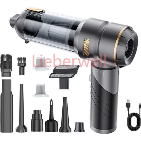 Aspirateur de voiture haute puissance, portable, sans fil, avec moteur sans balais, machine de nettoyage puissante, souffleur d'air pour appareils ménagers,Grey Gold 2HEPA (1/4)