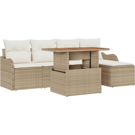 Garden Sofa Set 6 pcs Beige and Cream Poly Rattan vidaXL (1/5)