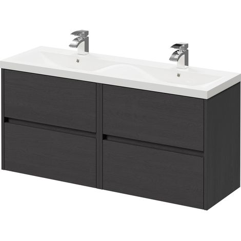 Montego Graphite Grey 1200mm Wall Mounted Vanity Unit with Ceramic Double Basin and 4 Drawers (1/5)