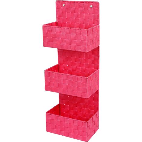 Hängeregal mit 3 stabilen Körben Badezimmerregal Wandregal Stoffregal Organizer - pink