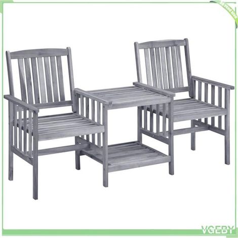 Chaises de jardin avec table à thé - FAFEICY - 311884 - Bois d'acacia massif - Gris délavé - Ensemble 2 chaises & table (1/5)