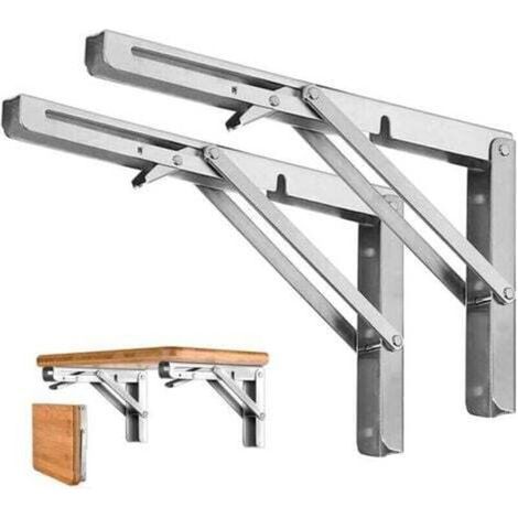 2 Pièces Equerre- 250mm Etagère Pliante en Acier Inox Support Console Pliable Equerre pour Etagere Murale Portant 80kg (1/4)